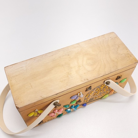 Enid Collins Of Texas 1960's Wood Box Purse "Busy Bees" Boho Vintage Handbag - Picture 4 of 13